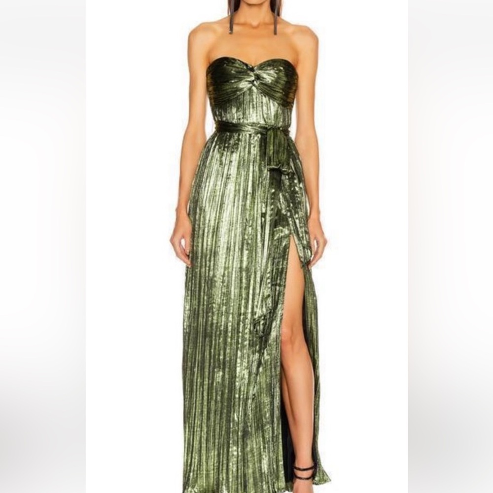 JONATHAN SIMKHAI Metallic Plissé Strapless Gown
